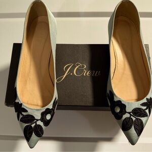 J. Crew Women's Black and Light Aqua Embroidered Flats